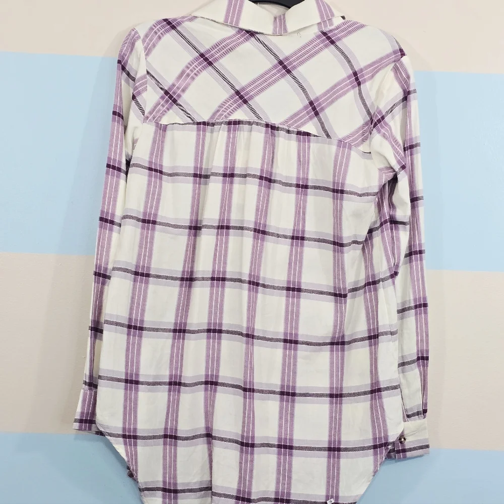 NWT Knox Rose Oversized  Purple Plaid Button Front Flannel - Picture 6 of 9